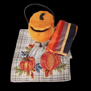 Fall Thanksgiving Wood Pumpkin Tabel Runner 12" X 67" Stripped Cloth Decor